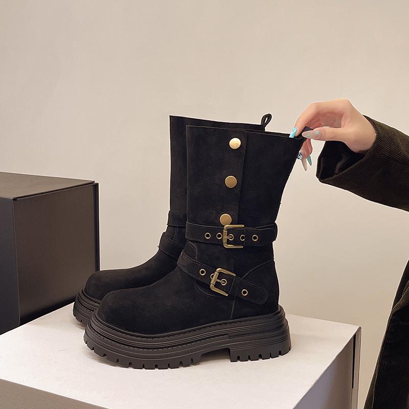 Brown Retro British Style Thick Heel Thick-soled Martin Boots Women's 2025 New Spring and Autumn Thin and Heightened Short Boots