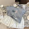 2024 Korean Kids' Summer Polka Dot 2-Piece: Cartoon T-Shirt & Skirt Pants Set
