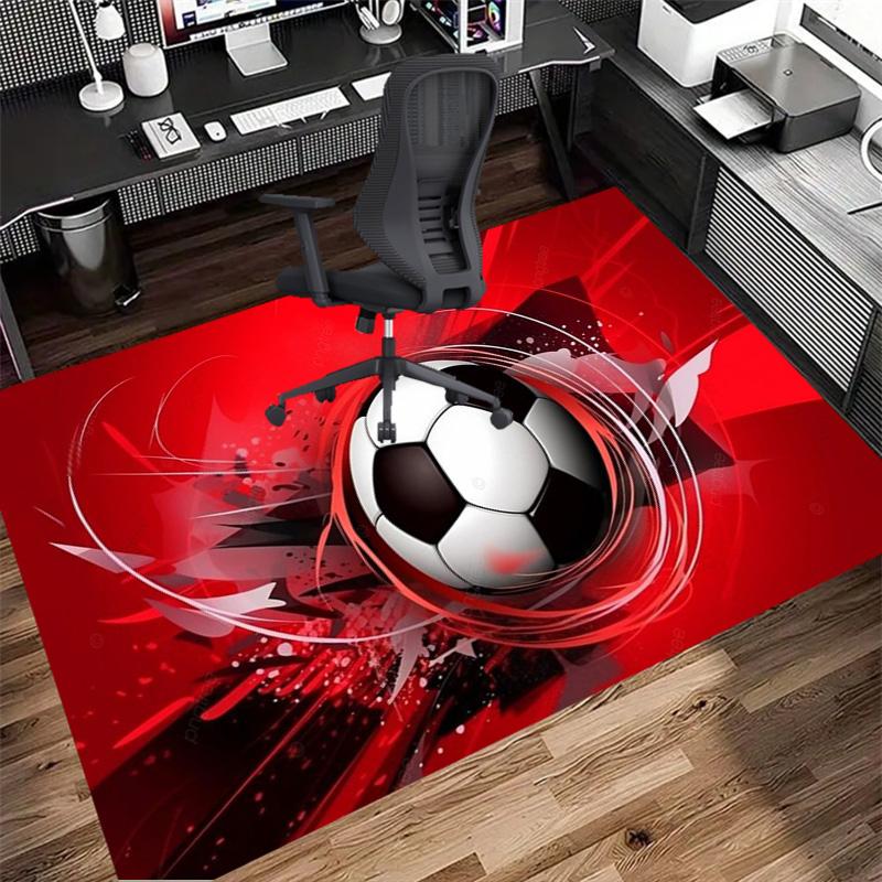 Red Dynamic Soccer Ball Swirl Splash Print Area Rug Football Sports Non Slip Rectangular Floor Mat Gaming Room Football Fan Bedroom Decor Rug