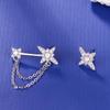 S925 Sterlingsilber Asymmetrische Stern Diamant Ohrstecker mit Kette für Damen - Mori Stil