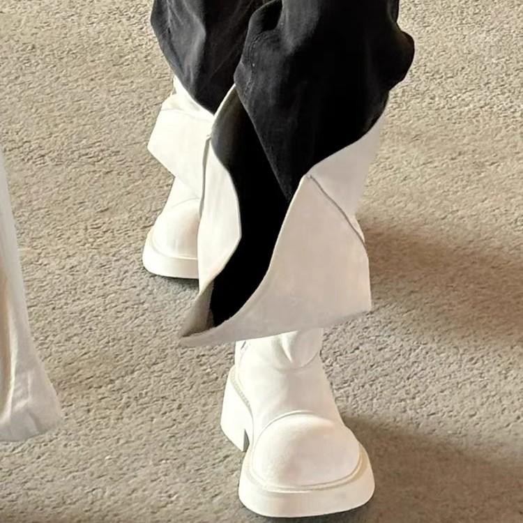 Retro big round head knight boots new personality two wear big tube circumference zipper high boots