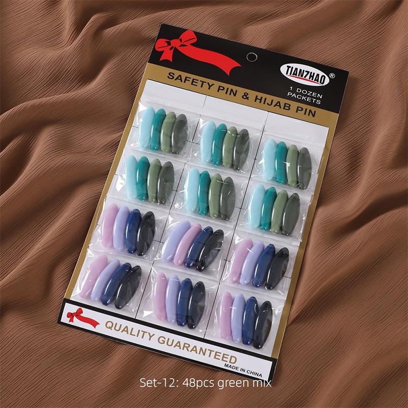 8Pcs/set High Quality Solid Color Plastic Brooch Needle Muslim Scarf Accessory Islamic Turban Safety Pins Elegantly Hijab Brooch