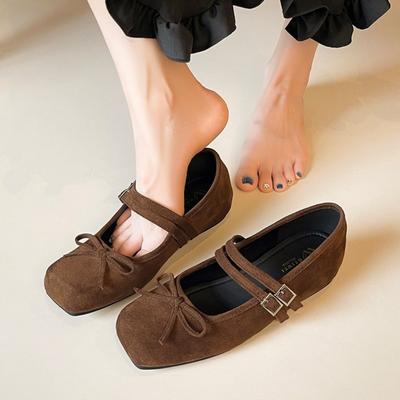 Flat Shoes Women's Spring and Summer Retro Bow Word with Mary Jane Shoes Shallow Mouth Inner Height Increase Pumps Women