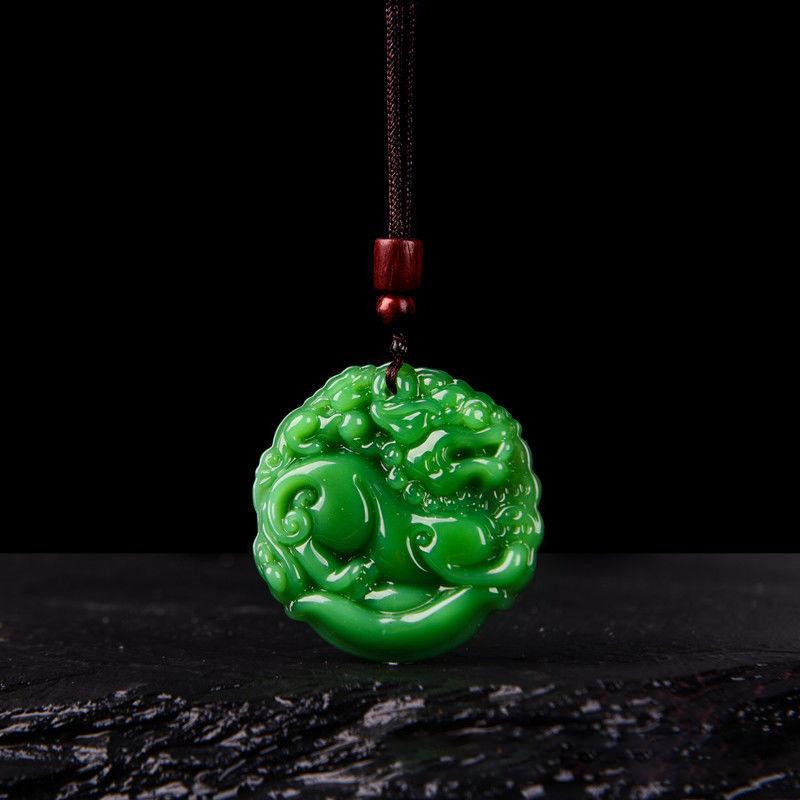 Green Jade Hand-Carved Fox Koi Hollow Jade Pendant Necklace Multicolor Chinese Amulet Women Man'S Lucky Jewelry Gift