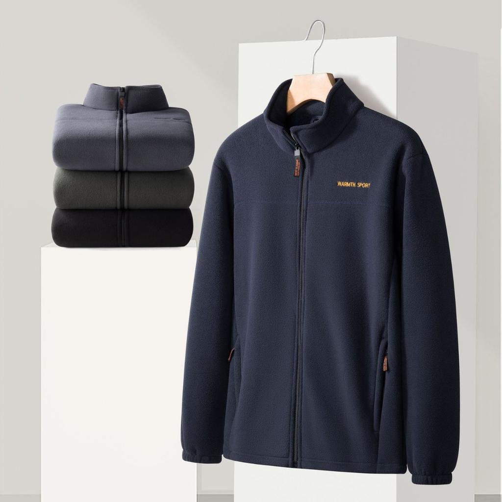 Fuzzy Sherpa Jacket for Men Casual Full Zip Stand Collar Fall Winter Warm Outwear Polar Fleece Jackets Men's Outdoor Hiking Soft Coat With Pockets