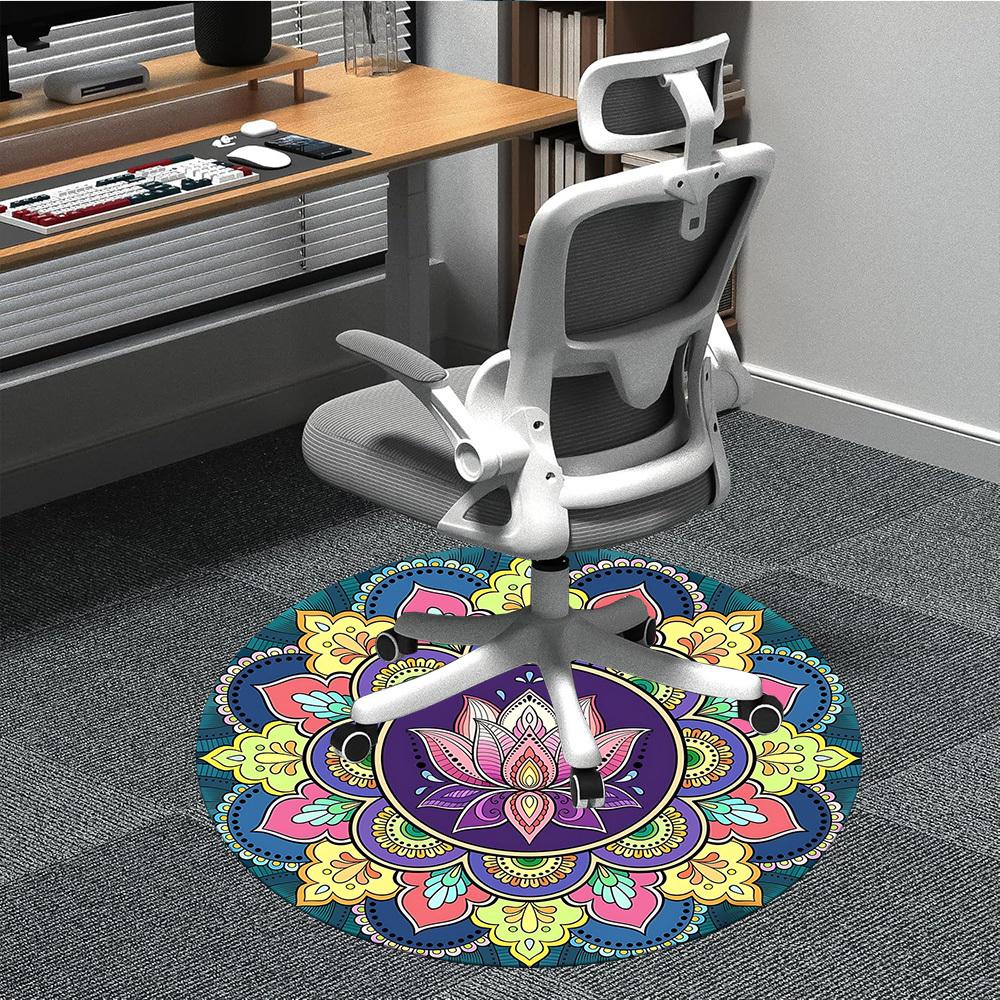 1PC Mandala Art Office Round Rug, Non slip, Soft and Durable Office Rug for Interior Decoration, Perfect for Office