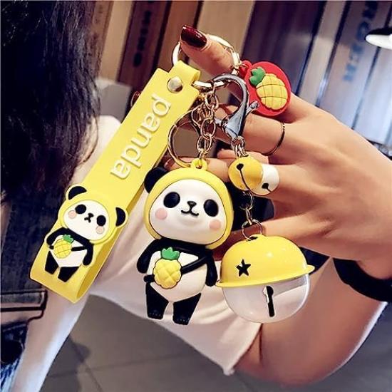 AIXUANDigar's Cute PVC Panda Keychain Idea New Year's Gift Animal Pendant Car Key Pendant Metal Keychain (Yellow)
