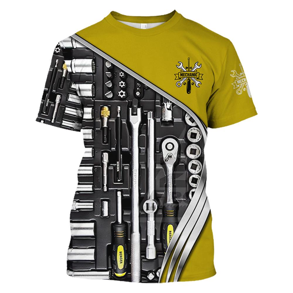 Vintage T-Shirt Mechanic 3D Print Tops 5xl Men T Shirt Summer Clothing Personalized Name Street Casual Sports Oversized Pullover