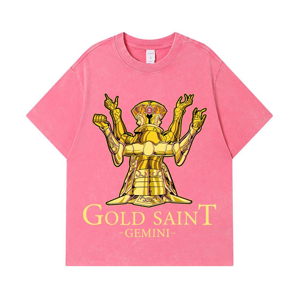 275 GSM Washed T-shirts 100% Cotton Saint Seiya V28 Gemini Print Unisex Heavy Cotton T Shirt