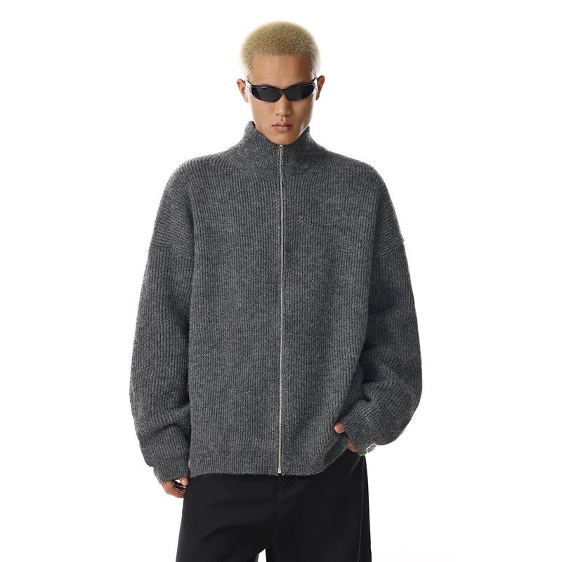 

Американский Ретро Серый Простой Кардиган Стойка Вязаный Свитер для Мужчин, Новая Осенняя Повседневная Универсальная Куртка для Пары, Трендовая Dark Gray X L