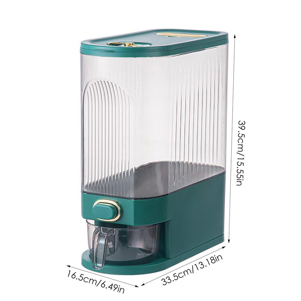 Контейнер для риса Контейнер для хранения зерна с мерным стаканом Герметичный дозатор для риса с указателем времени Дозатор для зерновых Green L