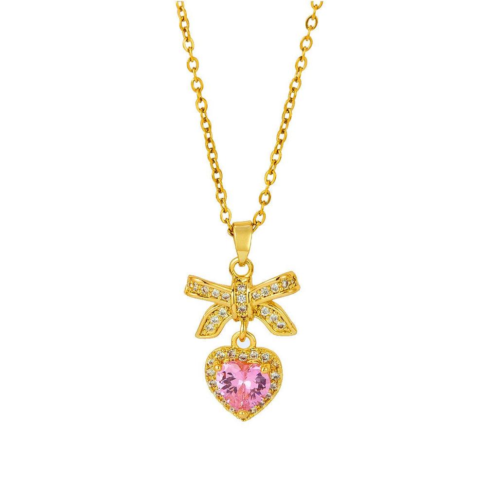 Sweet Zircon Bow Necklace - Women’s Titanium Steel Design