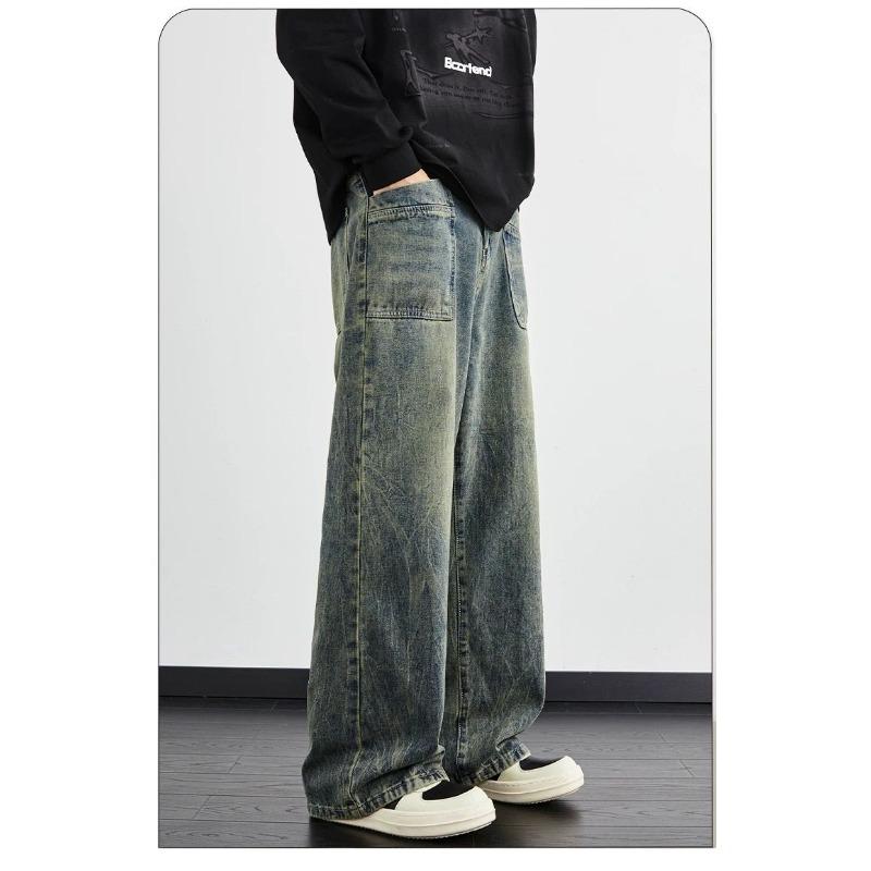 High Street American Pants Washed Jeans Men's Summer New Retro Loose Straight Leg Wide Leg Pants