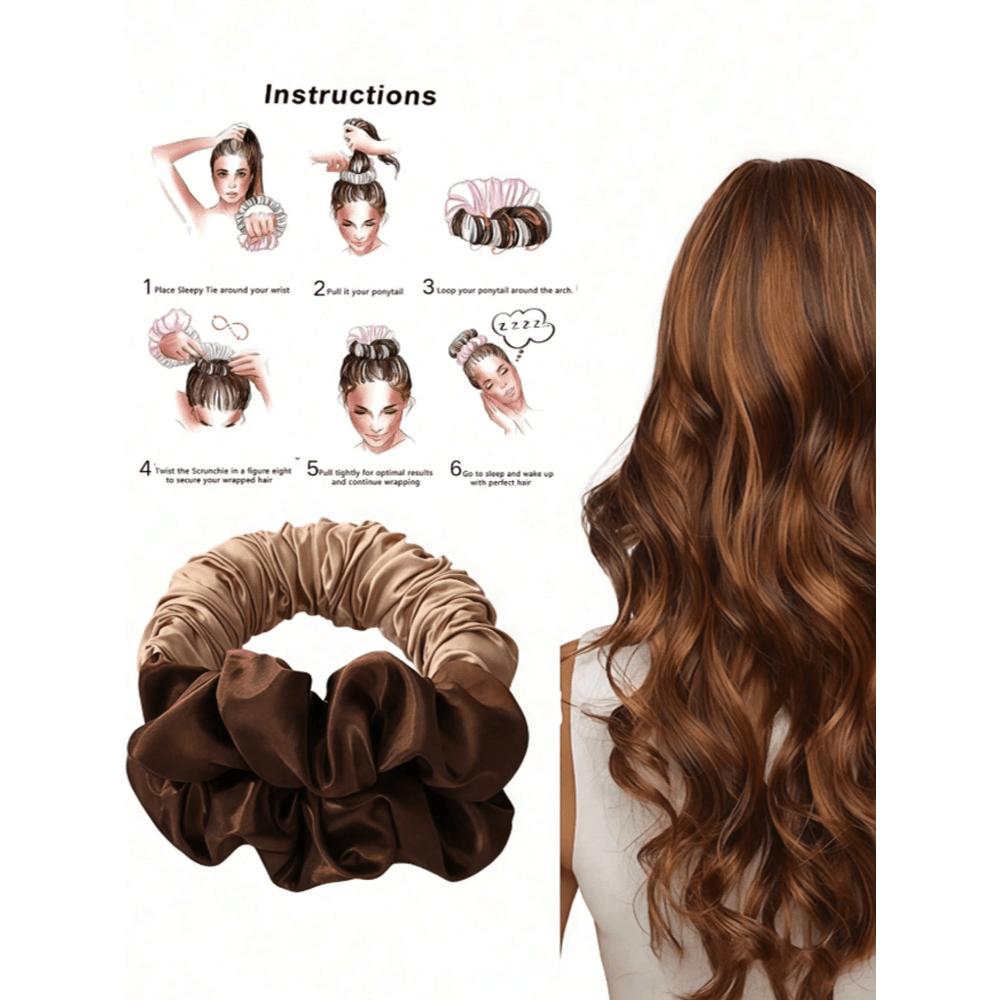 

No Heat Curling Hair Scrunchies, Brown Satin No Heat Curler, Can Be Worn While Sleeping, Soft & Comfortable Sleep Scrunchies Brown разноцветный