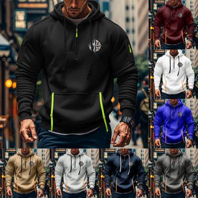 Men's Printed Sweatshirt Hoodie Zipper Arm Pocket Cardigan Men's Sports Large Size Casual Hoodie