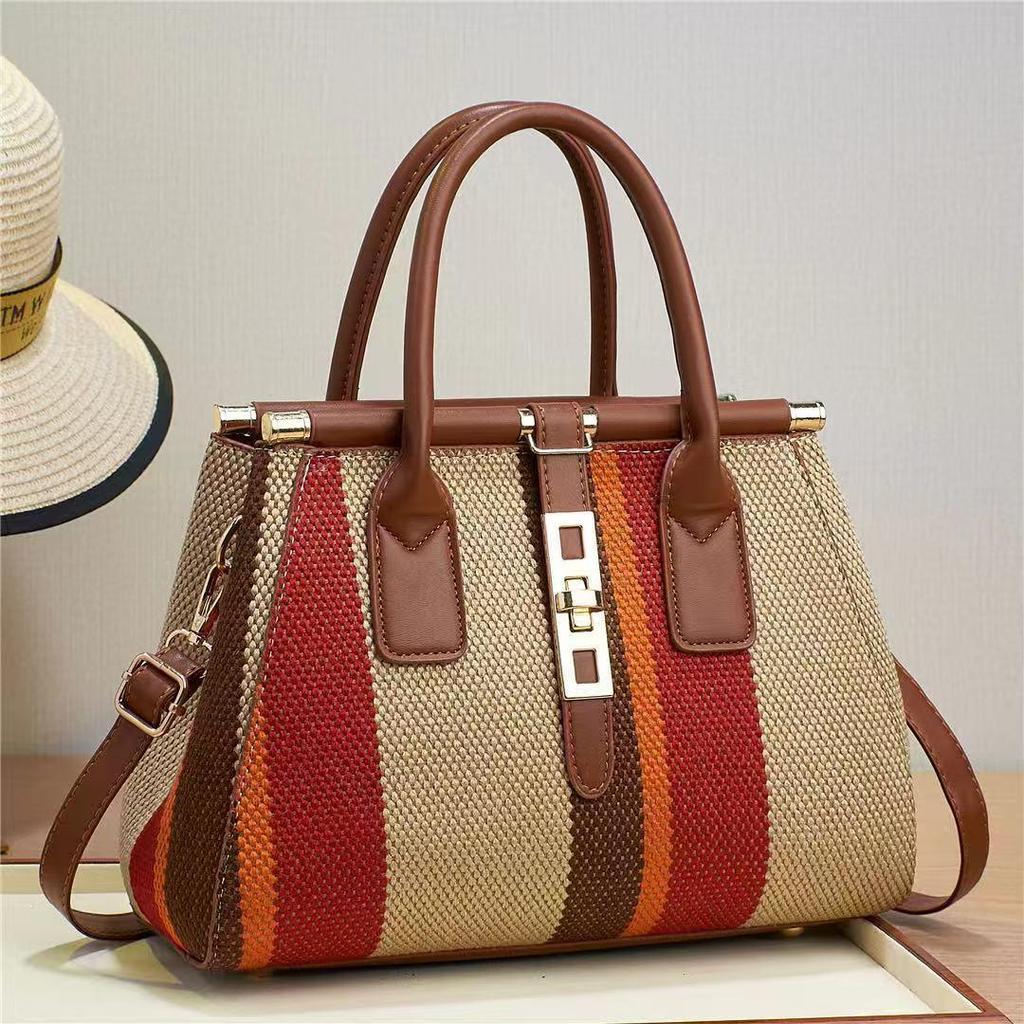 2024 Plaid Color-Block Women's Crossbody Handbag - Imitation Woven, Large Capacity, Fashion Forward