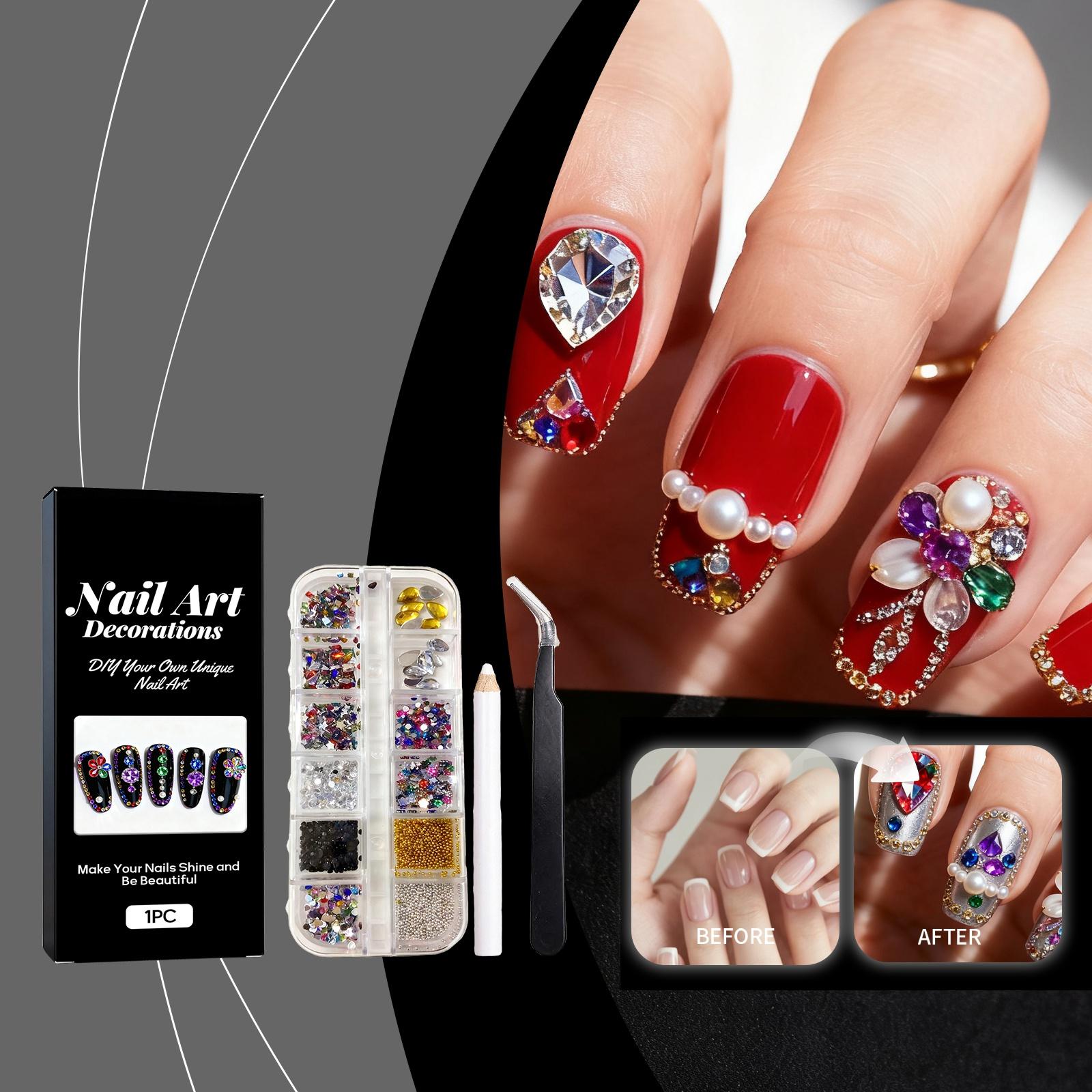 

Набор красочных 3D аксессуаров для ногтей, сверкающие жемчужные наклейки с бриллиантами, инструменты для DIY украшения ногтей различных форм. One Size чёрный