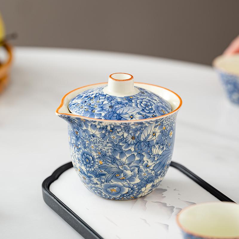 Ru Kiln Flower Travel Tea Set Business Gifts Travel Tea Set Kuaike Cup One Pot Three Cups Portable Cover Bowl Small Set
