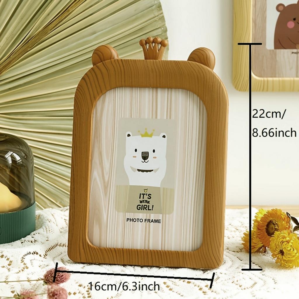 Cartoon Crown Vertical Rectangular Photo Frame Walnut Design Simple Cute Plastic Tabletop Display with Polished Finish