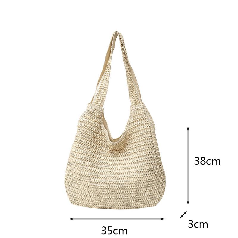 Solid Color Woven Tote Bag Hollow Out Breathable Shopping Straw Bag Lightweight Summer Beach Handbag For Women AVE