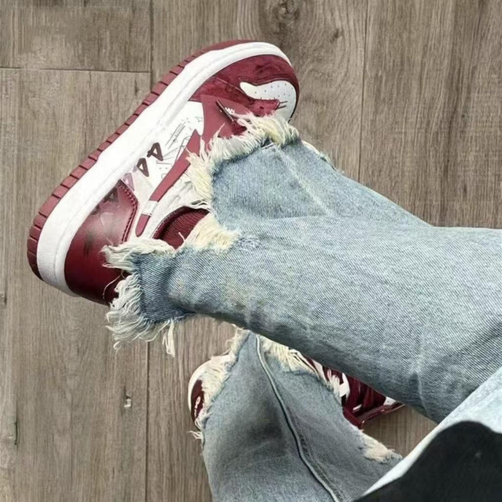 Board shoes ins college style spring and autumn retro burgundy shoes platform niche design casual shoes