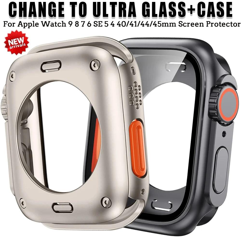 Change To Ultra Glass Screen Protector + Case for Apple Watch 11 10 9 8 7 45mm 41mm 44mm 40mm IWatch S10 42mm 46mm PC Hard Cover