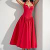 European American Women's Clothing Spring New Fashionable Sexy Pure Desire Style Hanging Neck Big Swing Dress