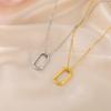 Teamer Minimalist Round Rectangle Pendant Necklace for Women Girls Stainless Steel Trendy Geometric Choker Daily Office Jewelry