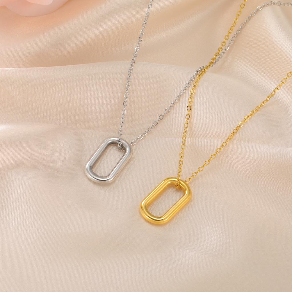 Teamer Minimalist Round Rectangle Pendant Necklace for Women Girls Stainless Steel Trendy Geometric Choker Daily Office Jewelry