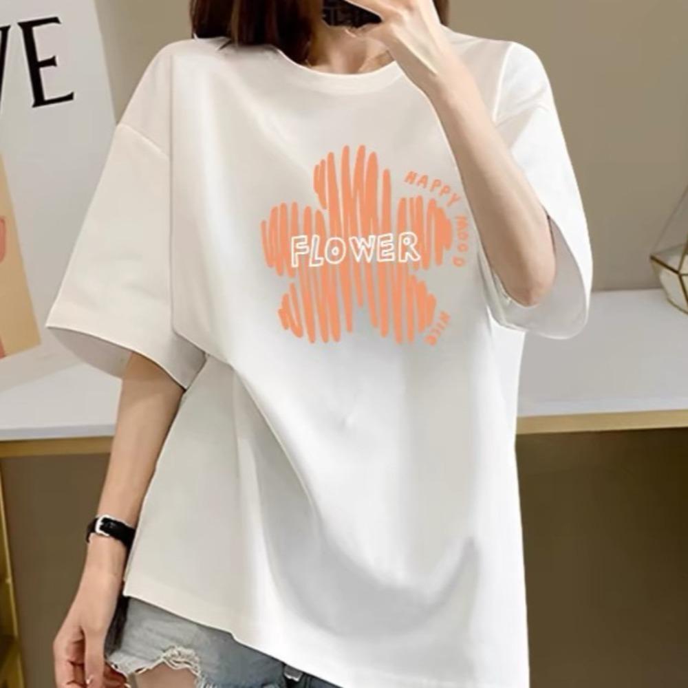 T-shirt d'été à manches courtes pour femmes, imprimé à motifs, mode décontractée, col rond, confortable