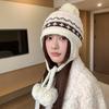 Wool Ball Knitted Hat for Women In Winter Korean Style Thickened and Velvet Cold Proof Woolen Hat Showing Face Little Lei Feng Hat