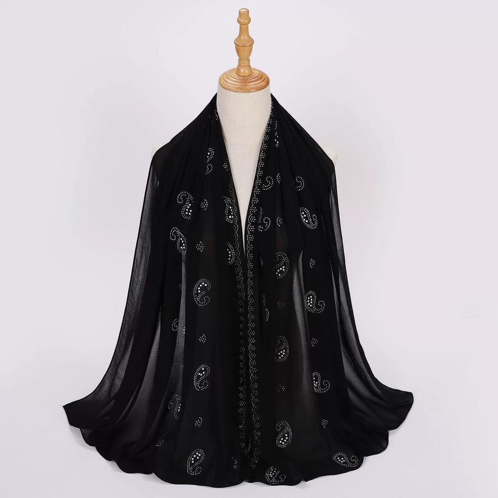 Diamond Pearl Chiffon Hijabs For Women Muslim Fashion Long Shawl Head Wrap For Women Turbans For Women Ramadan Turban Femme