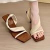2025 summer new niche design square head large size with thin heel temperament elegant intellectual high heel sandals women