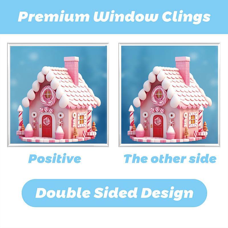 Pink Christmas Wall Stickers Christmas Trees Christmas Wooden Houses Static Stickers Festival Party Decor Glass Stickers