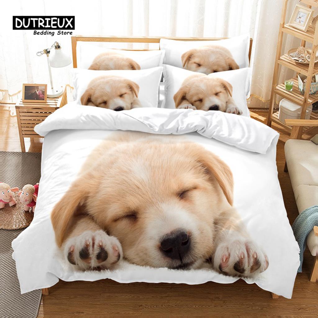 Warm Modern Puppy 3Pcs Soft Comfortable Breathable For Bedroom Guest Room Decor Quilt