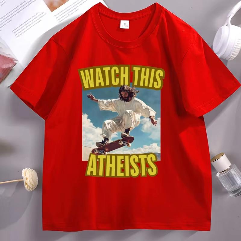 

Watch This Atheists Vintage Graphic TShirt Unisex Women Retro Jesus Skateboarding Meme T Shirt Funny Christian Tshirt 90s Top 4XL