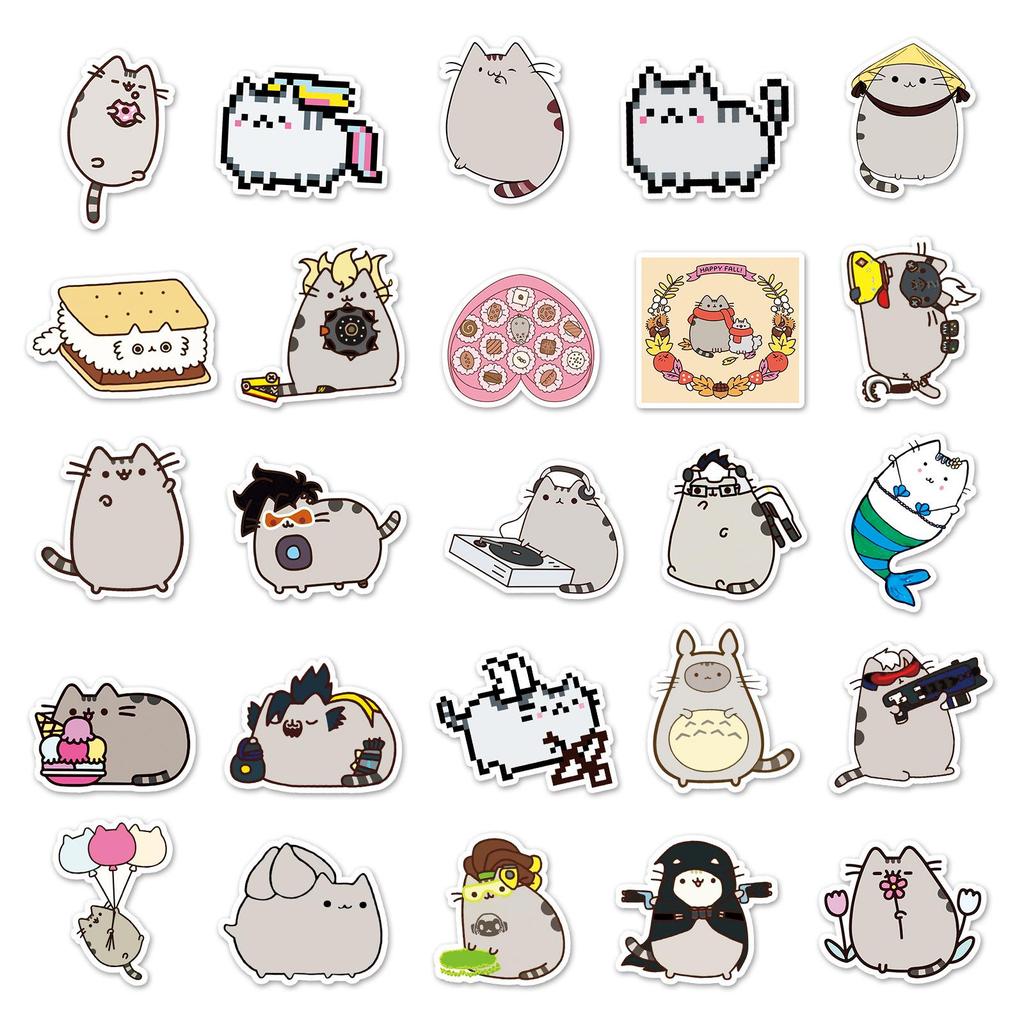 50 Cartoon Fatso the Cat Waterproof Stickers for Suitcases, Trolleys, Cars, and Refrigerators