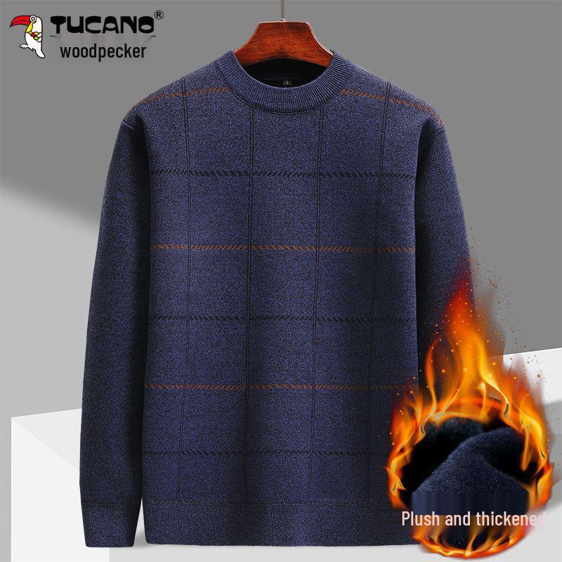 Woodpecker Dad Fleece-Lined Sweater: Warm, Thick Knit for Autumn/Winter – Ideal for Middle-Aged and Elderly, Perfect for Grandpa.