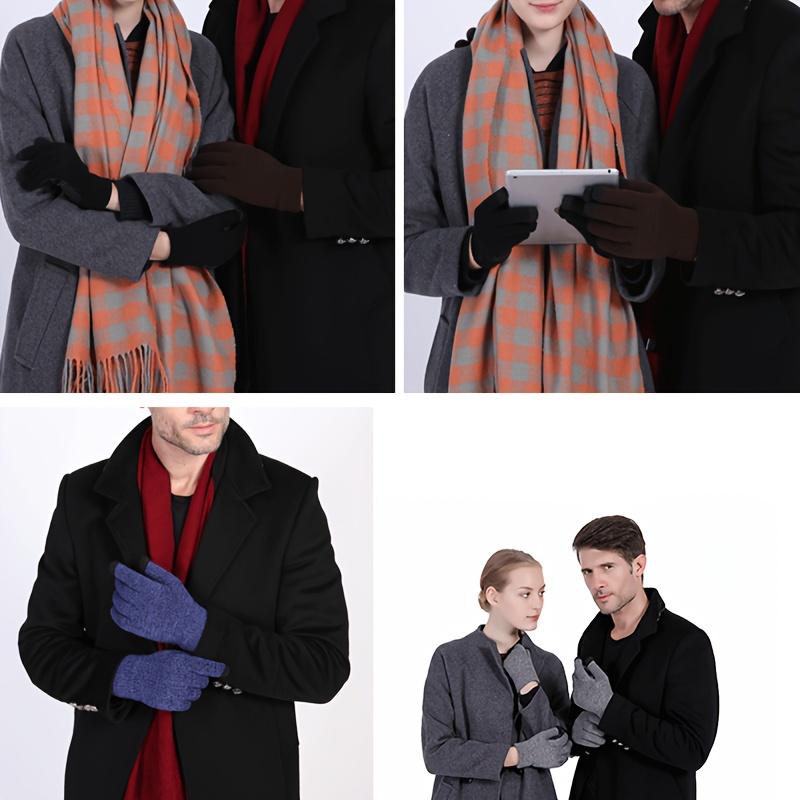 A Pair of Men's New Knitted Gloves Autumn and Winter Outdoor Wool Winterproof Full Finger Gloves Warm Thick Touch Screen Gloves