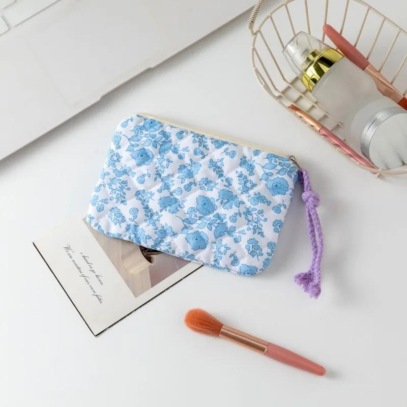 Plic Cosmetic cu Fundă Florală, Geantă Mică Pătrată pentru Machiaj cu Fermoar, Depozitare Portabilă pentru Ruj, Portofel pentru Monede pentru Femei