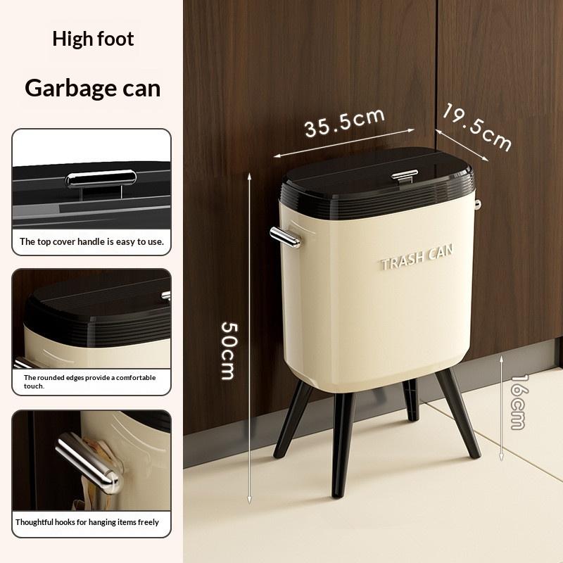 Nohou ovládaný odpadkový koš s vysokou nohou a víkem otevíraným stisknutím - Velkokapacitní oválný koš do kuchyně a obývacího pokoje, odolný plast