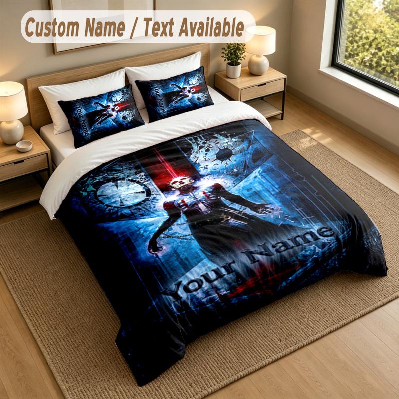 3Pcs Bedding Set Custom Name Text, 1 Sheet 2 Pillowcases Home Bed DecorHellraiser Pinhead