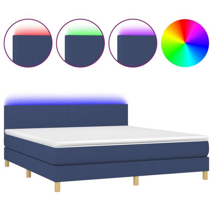 Exclusive House - Bed Slatted Base with Blue LED Mattress 160x200 Cm Fabric