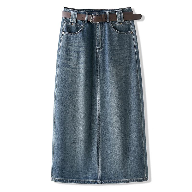 Chic Retro High-Waisted Denim A-Line Skirt - Slim-Fit, Comfortable & Stylish Korean Spring 2026 Style 30/2XL синий