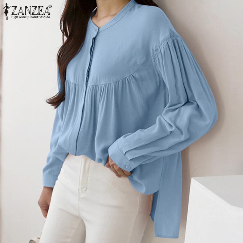 

ZANZEA Женская блузка Повседневный O-образный вырез Рубашки с длинным рукавом