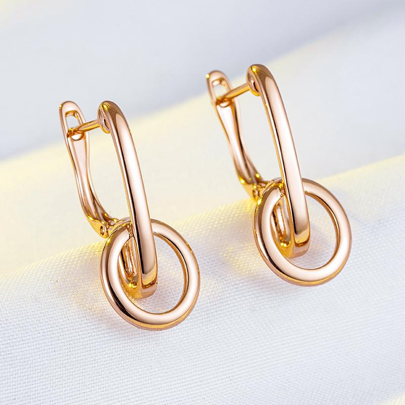 Fashion Glossy  Rose Gold Color Dangle Earrings For Women Simple Geometric Accessories High Quality Daily Jewelry