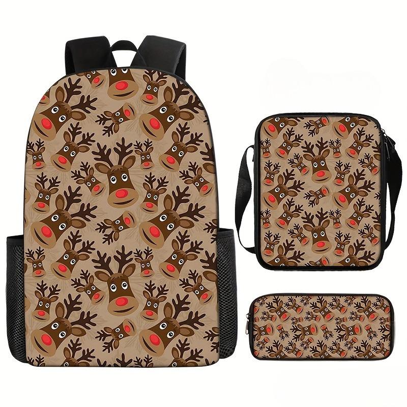 Christmas Backpack, 3D Digital Printed Backpack, Shoulder Bag, Pencil Case, Three-Piece Set