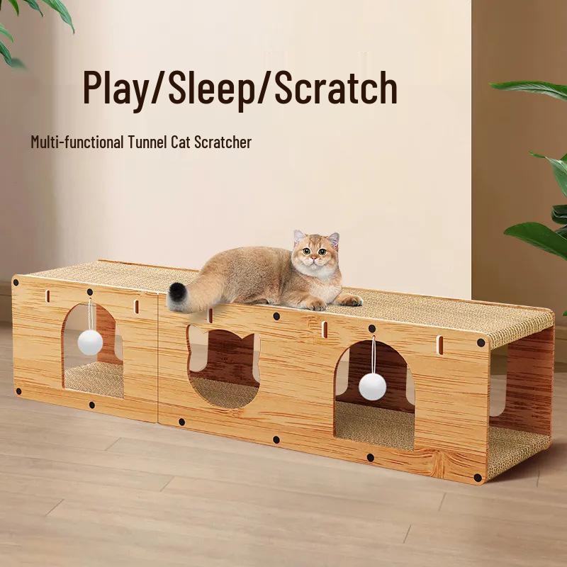 Large Vertical Cat Scratching Post with Tunnel Toy, Self-Entertainment, No Shedding, Wear-Resistant Enlarged Cat Villa