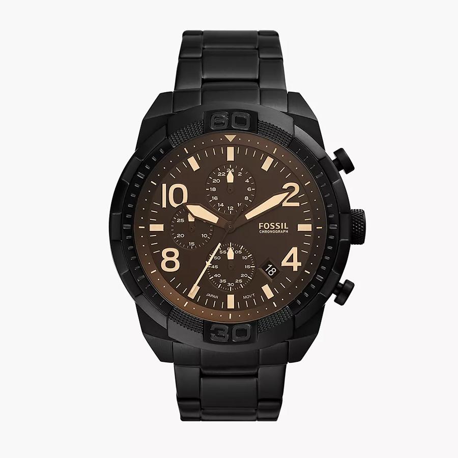 

FOSSIL watch, stainless steel, cool black with tea-colored glass, three-eye chronograph, quartz men s watch FS5876 чорний