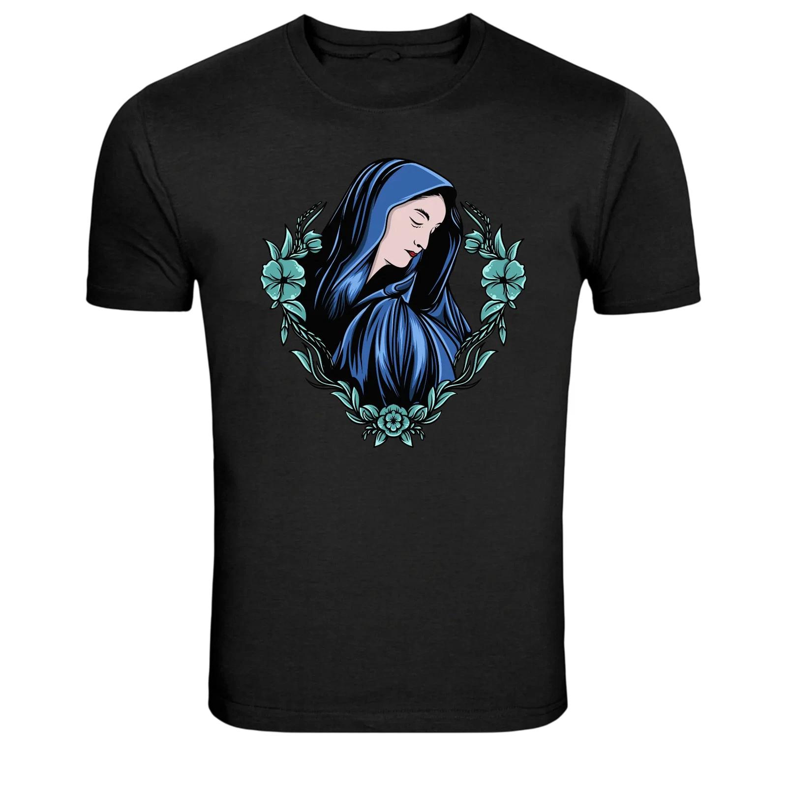 Virgin Mary Floral Religious Graphic T-Shirt 4XL